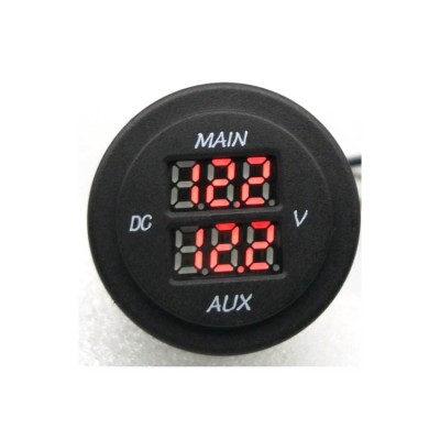 Auto Meter 10-60V Blue Red/LED Digital Round Double Voltmeter Panel Voltage Monitor Universal for Car Pickup Truck Dual Battery