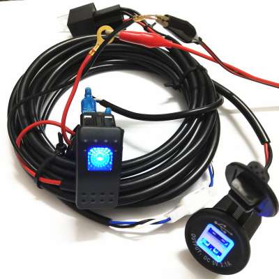 Universal 12V 40A One-to-Two LED Light Bar Wiring Harness Rocker Switch Kits Relay Working Lamp