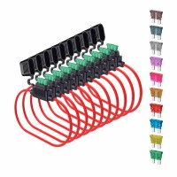 14 Gauge Fuse Holder Atc/ATO, SIM&Nat 10 Packs in-Line Automotive Blade Fuse Holder with 50PCS Standard Car Fuses, 1A 2A 3A / 4A 5A 7.5A 10A 15A 20A 30A Automot